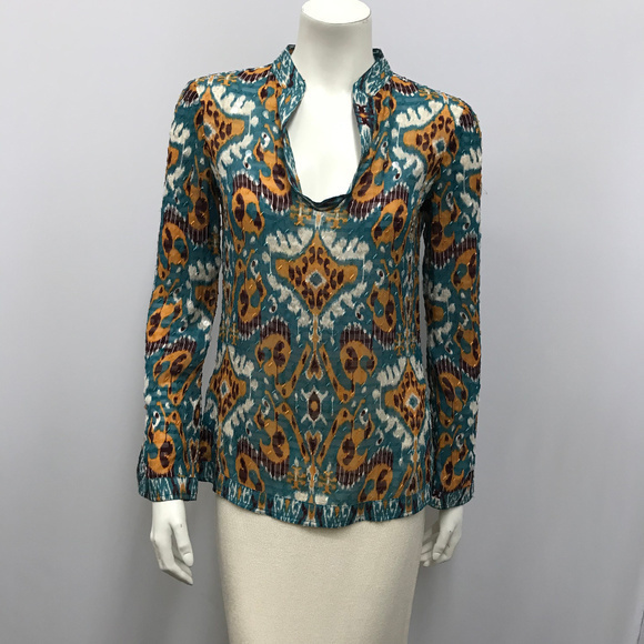 Tory Burch Tunic Top Abstract Print‎ w Sequin SZ 0 - Picture 1 of 7
